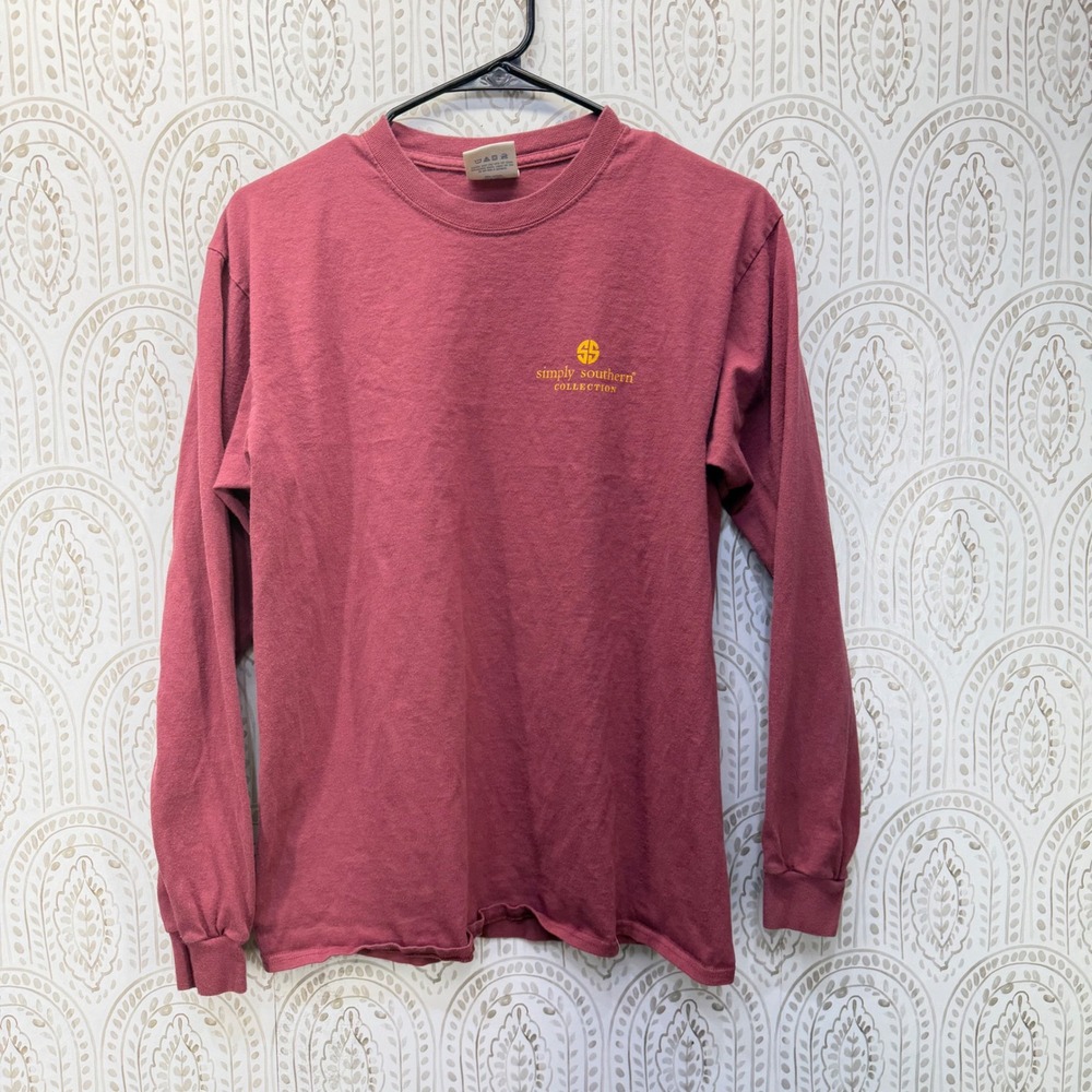 Simply Southern Long Sleeve T-Shirt Women Medium Pink Blessed With Grandkids